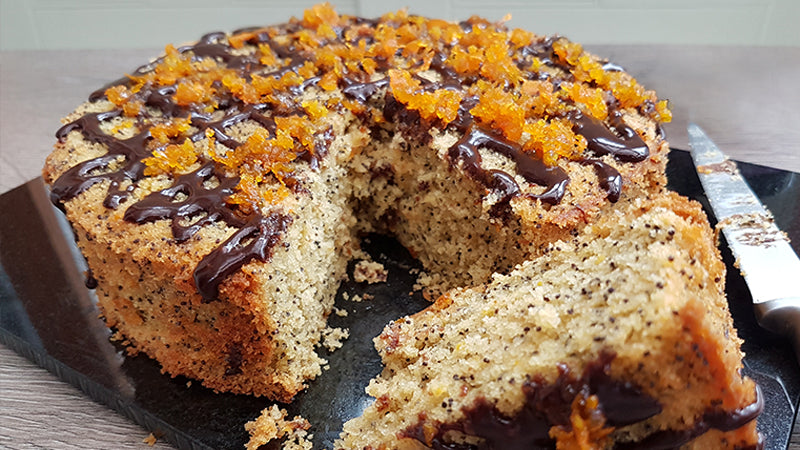 Orange & Poppy Seed Cake with Chocolate Fudge Sauce