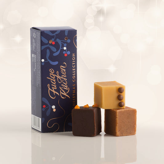 Christmas Trio Fudge Slider by Fudge Kitchen, featuring three delicious handmade fudge flavours, perfect for festive gifting and holiday celebrations. A luxurious Christmas treat made in the UK.
