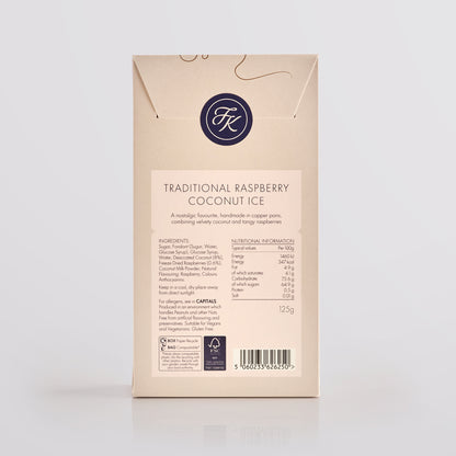 Box of traditional salted caramel fudge with branding and nutritional information on a light gray background