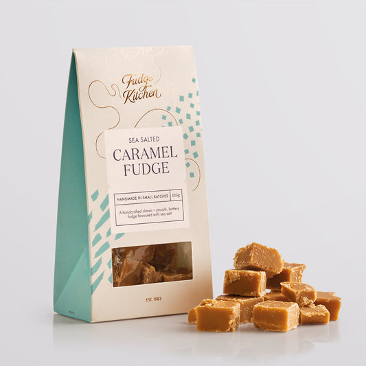 Taste the balance of sweet and salty with Sea Salted Caramel Fudge. Buttery, crumbly fudge with sea salt crystals for a rich, melt-in-your-mouth experience.