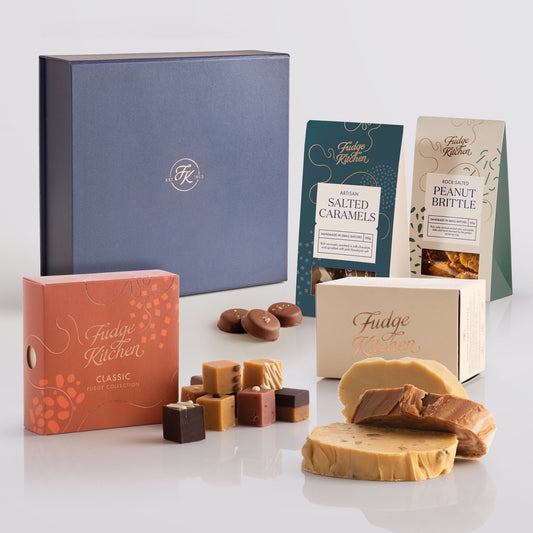 Fudge from Fudge Kitchen with packaging on a white background