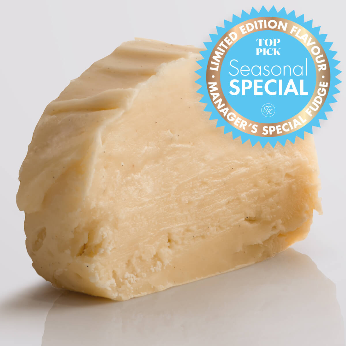 No Bueno, a Fudge Kitchen indulgent, handmade fresh fudge flavour shown in a single slice with a "limited edition" emblem.