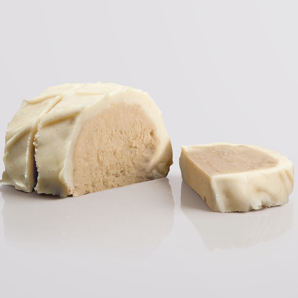 Cappuccino Fudge single slice, a Fudge Kitchen indulgent, handmade fresh fudge flavour showin in 3 slices.