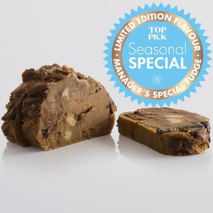 Millionaire Shortbread Fudge single slice, a Fudge Kitchen indulgent, handmade fresh fudge flavour.