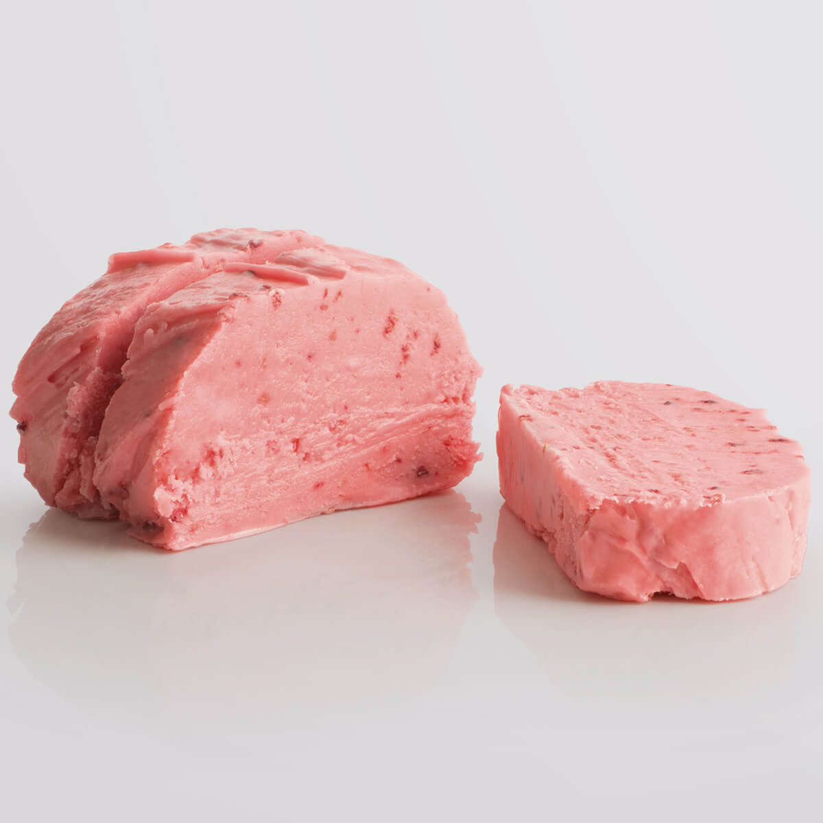 Raspberry Sorbet Fudge single slice, a Fudge Kitchen indulgent, handmade fresh fudge flavour displayed in 3 single slices with a "limited edition" emblem.