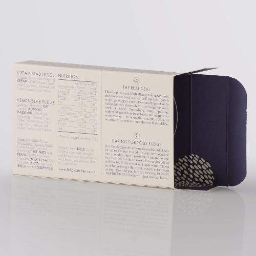 Fudge Kitchen elegant gift box displaying back view for the indulgent, handmade fudge flavour Lemon Cheesecake Fudge 