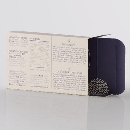 Fudge Kitchen elegant gift box displaying back view for the indulgent, handmade fudge flavour Lemon Cheesecake Fudge 