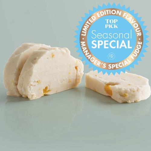 Pina Colada Vegan Fudge single slice, a Fudge Kitchen indulgent, handmade vegan Fudge flavour, ideal for gifting or enjoying as a plant-based treat.