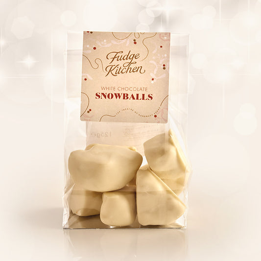 Snowball honeycomb by Fudge Kitchen, featuring crisp, golden honeycomb pieces coated in rich white chocolate. A perfect sweet treat or gift for honeycomb and chocolate lovers in the UK.