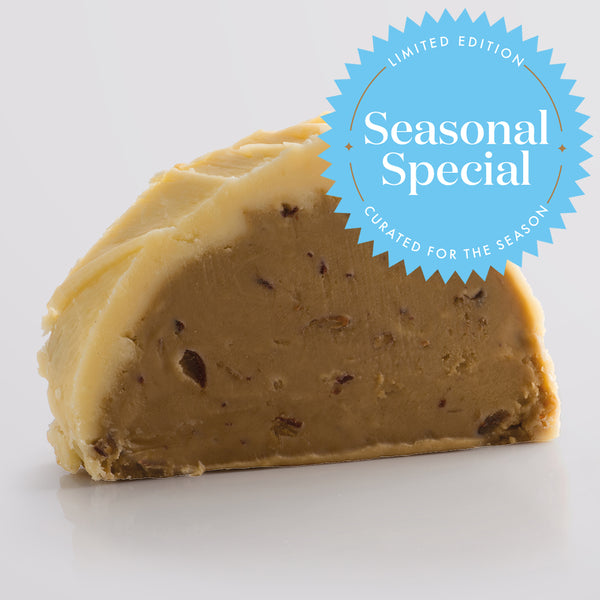 Sticky Toffee Pudding Fudge single slice, a Fudge Kitchen indulgent, handmade fresh fudge flavour displayed with a 