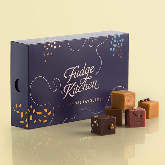 Traditional Favourites 15-Piece Fudge Selection by Fudge Kitchen, featuring a luxurious assortment of handcrafted fudge in classic flavours, elegantly packaged for gifting or indulgence.