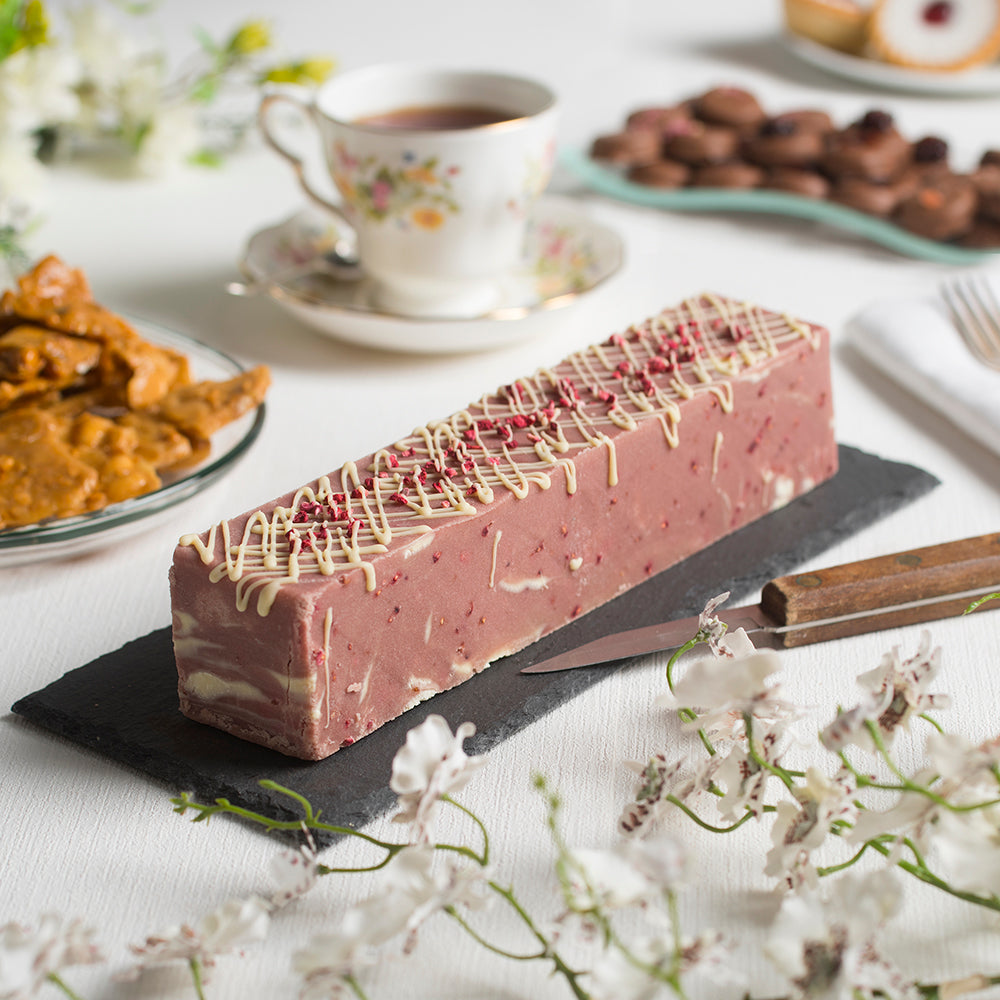 White Chocolate & Raspberry Fudge Loaf Photo on Table