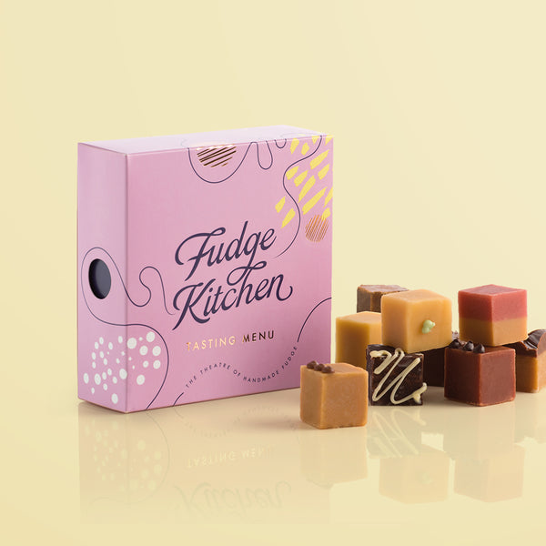Tasting Menu Fudge Selection by Fudge Kitchen, a 9-piece assortment of premium, handcrafted fudge in a variety of decadent flavours. Perfect for those looking to explore a range of indulgent fudge tastes.