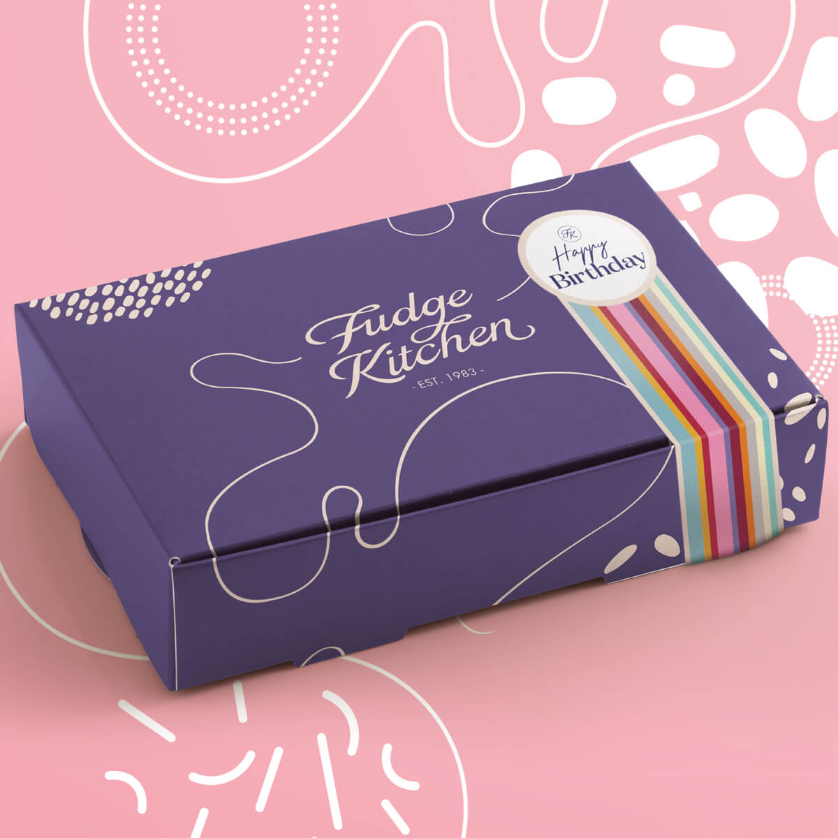 Butter fudge gift box with 'happy birthday' band