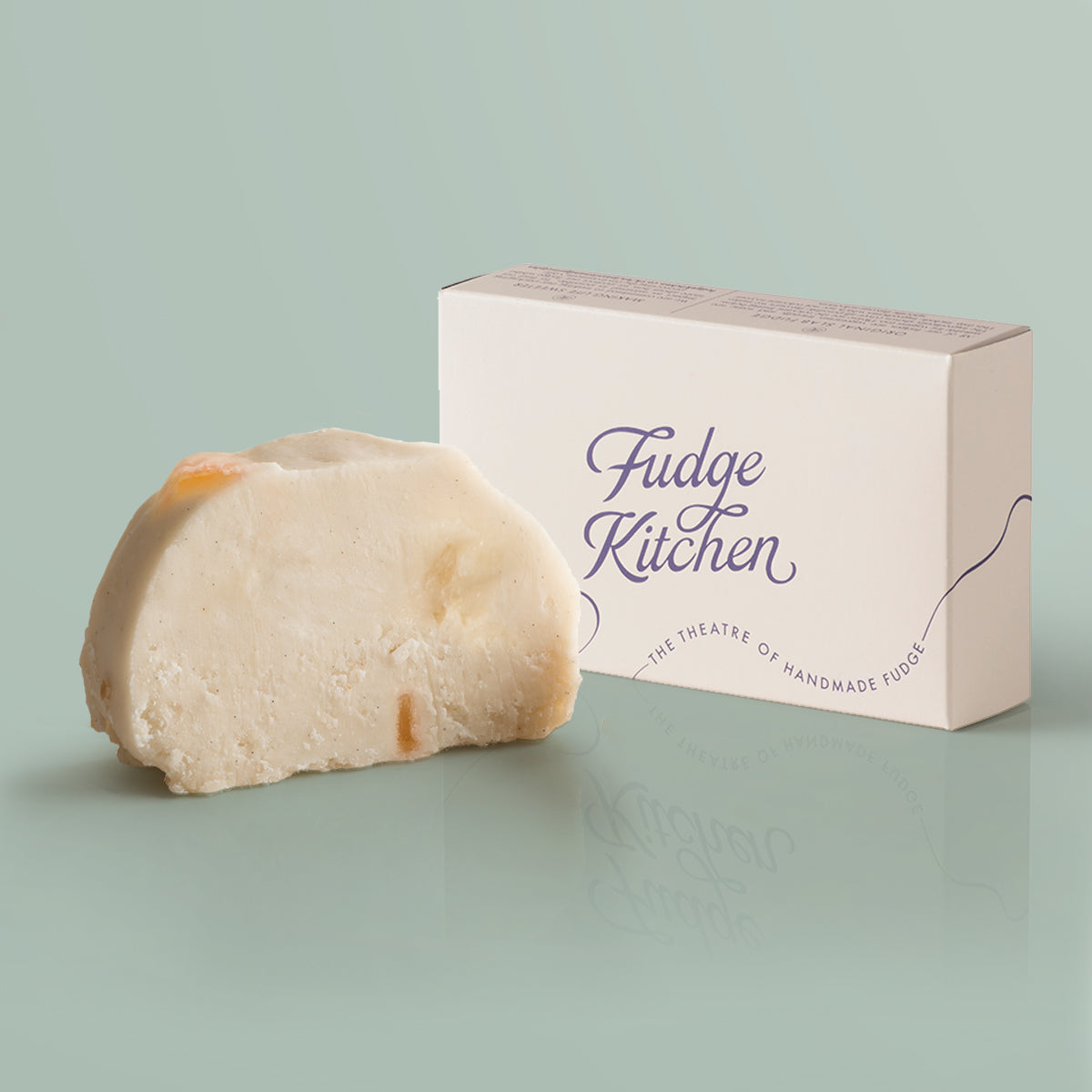 Pina Colada Vegan Fudge single slice, a Fudge Kitchen indulgent, handmade vegan Fudge flavour displayed with an elegant gift box.