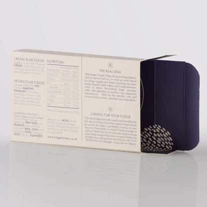Fudge Kitchen elegant gift box displaying back view for the single slice of handmade fudge flavour Black Forest Gateau Fudge