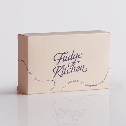 Fudge Kitchen elegant gift box displaying back view for the single slice of handmade fudge flavour Pumpkin Spice Fudge