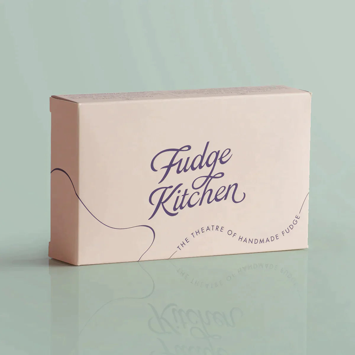 Fudge Kitchen elegant gift box displaying front view for the single slice of handmade fudge flavour Snowball Vegan Fudge