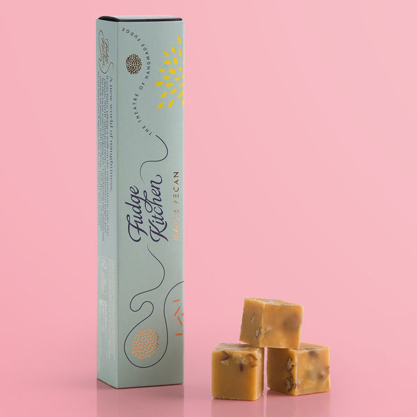 Maple Pecan Fudge Slider by Fudge Kitchen, featuring a luxurious combination of creamy handmade fudge, sweet maple syrup, and crunchy pecans. A perfect indulgent treat or gift for nut and fudge lovers.