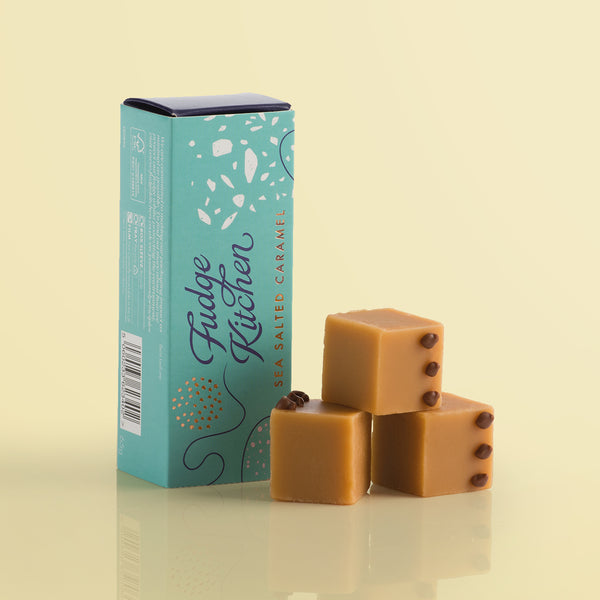 Sea Salted Caramel Fudge Trio Slider by Fudge Kitchen, featuring three indulgent, handcrafted fudge pieces with a rich caramel flavour and a touch of sea salt. A perfect treat for caramel lovers or as a gift.